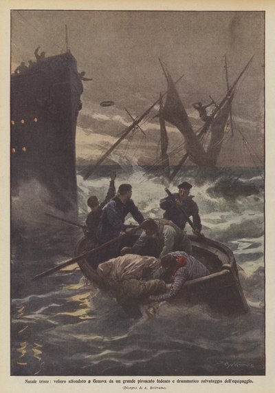 Sad Christmas, Sailing Ship Sunk in Genoa by a Large German Steamer and Dramatic Rescue of the Crew by Achille Beltrame