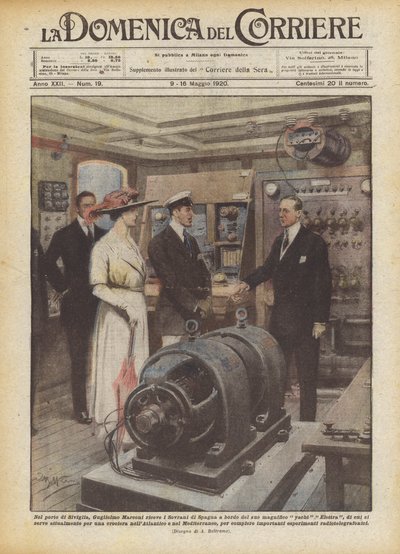 In the Port of Seville, Guglielmo Marconi Receives the Sovereigns of Spain Aboard His Magnificent Ship by Achille Beltrame