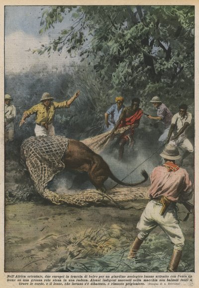In East Africa, two Europeans tracking beasts for a zoo have attracted? by Achille Beltrame