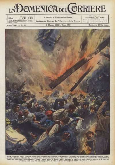 In the almost entirely wooden church of the village of Costesci, in Romania, the fire of some by Achille Beltrame