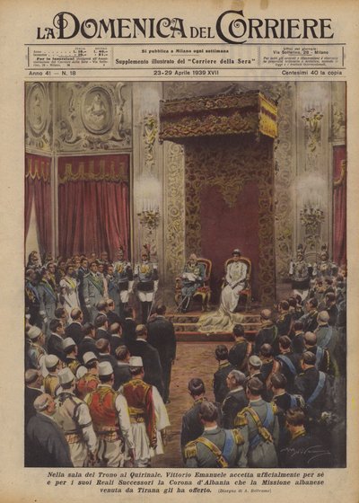 In the Throne Room at the Quirinal, Vittorio Emanuele Officially Accepts for Himself and His by Achille Beltrame