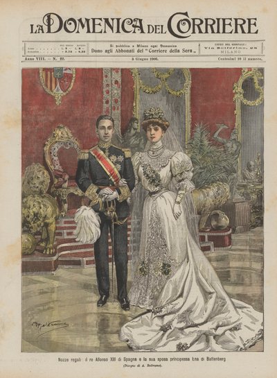 Royal wedding, King Alfonso XIII of Spain and his bride Princess Ena of Battenberg by Achille Beltrame
