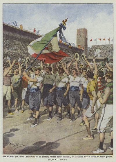 Hours of Joy for Italy, Enthusiasm for the Italian Flag in the Stockholm Stadium After by Achille Beltrame