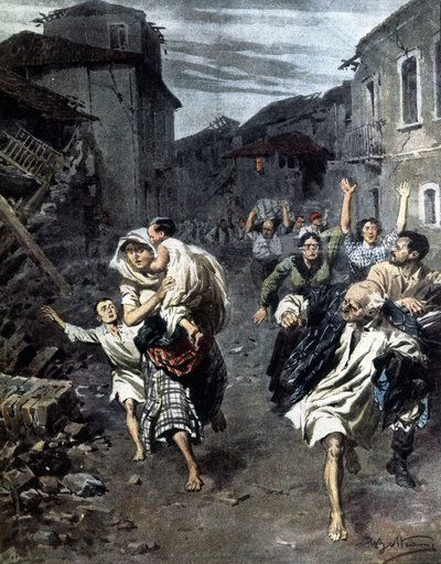 Panic in Reggio Calabria after the 1908 earthquake (Illustration by Beltrame, 1908) by Achille Beltrame