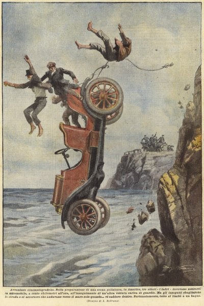 People Falling as Their Car Leaves a Coastal Path by Achille Beltrame