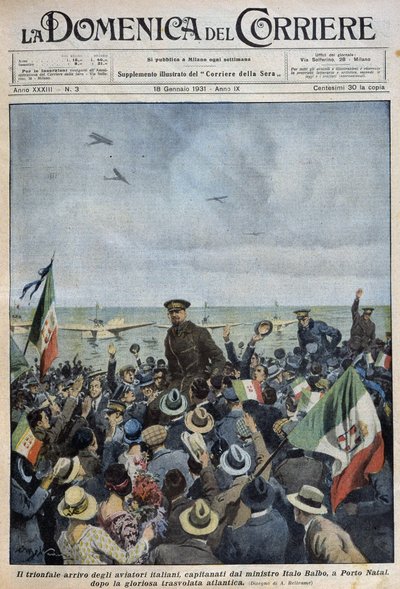 The Triumphant Arrival of Italian Airmen Led by Minister Italo Balbo After Crossing the Atlantic by Achille Beltrame
