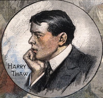 Portrait of Harry Thaw in 1907 during his trial by Achille Beltrame