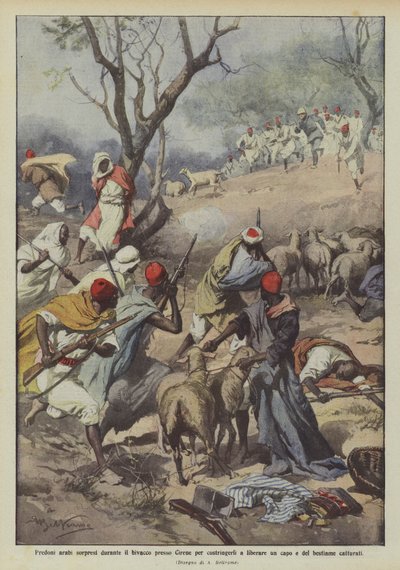Arab Raiders Surprised During the Bivouac Near Cyrene to Force Them to Release a Leader by Achille Beltrame
