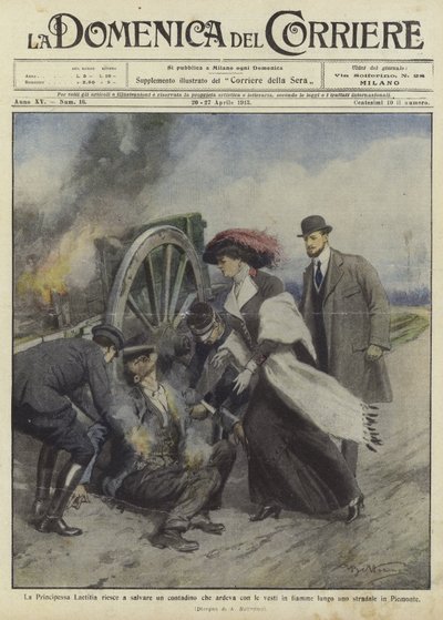 Princess Laetitia saves a farmer on a road in Piedmont by Achille Beltrame