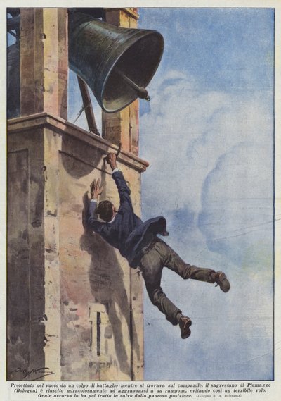 Thrown into the Void by a Bell Clapper While on the Bell Tower, the Sacristan by Achille Beltrame