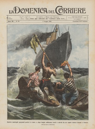 Four Spanish Castaways Lost at Sea, and After Long Sufferings, Spotted and Rescued by Achille Beltrame