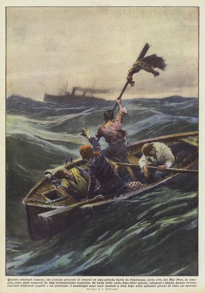 Four Romanian students, who had planned to travel by a small boat from Constanza by Achille Beltrame