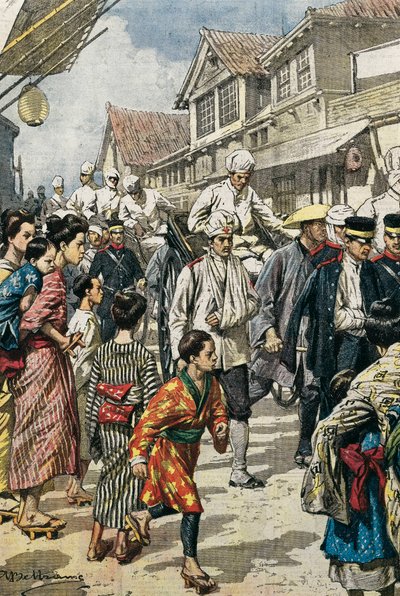 Arrival to Tokyo of the first injured of the battle of Ya-Lu. Picture by Achille Beltrame by Achille Beltrame