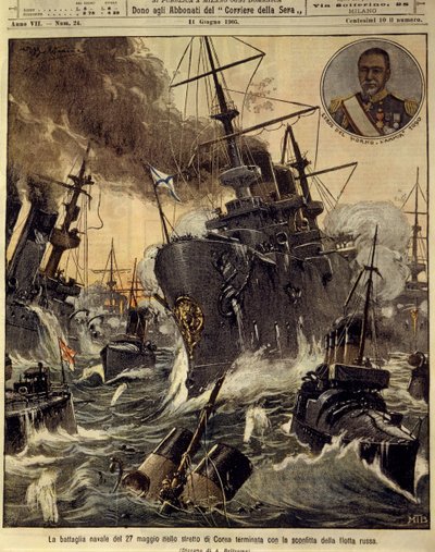 Russo-Japanese War, Naval battle in the strait of Korea, June 11 by Achille Beltrame