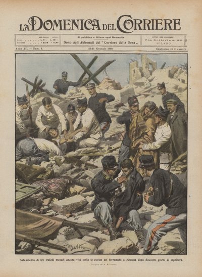Rescue of Three Brothers Found Alive Under the Ruins of the Earthquake in Messina by Achille Beltrame