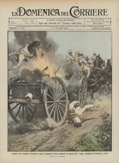 Explosion of an artillery box near Capannori (Lucca) during the march of the 7th regiment by Achille Beltrame