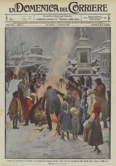 Earthquake Shocks in Livorno, the Population Fled at Dawn and Warmed Themselves by the Fires by Achille Beltrame