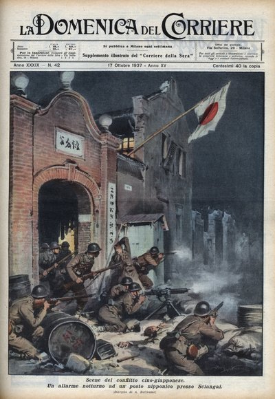 Second Sino-Japanese War: Clashes Near Shanghai. Illustration by Achille Beltrame in 