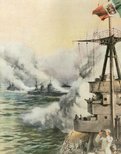 Sighted by Enemy Aircraft, Italian Convoy Releases Smokescreen to Protect Ships by Achille Beltrame