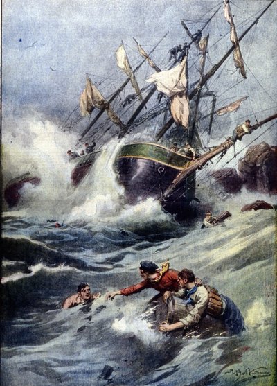 Sinking of a Russian 4-masted ship near the English coast by Achille Beltrame