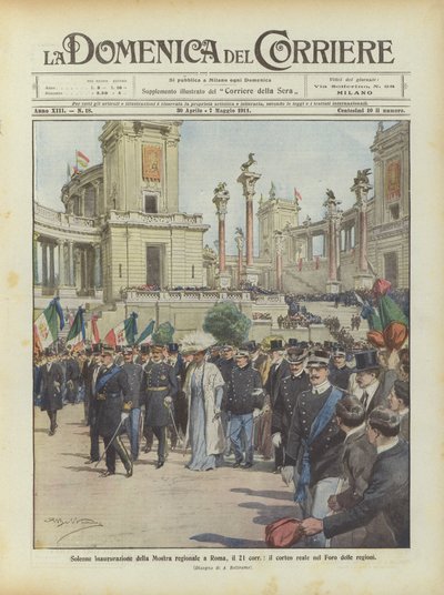 Solemn Inauguration of the Regional Exhibition in Rome on the 21st: The Royal Procession in the Forum of the Regions by Achille Beltrame