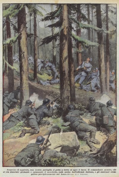 Surprised and Surrounded, Our Patrol Throws Itself to the Ground and Opens Fire by Achille Beltrame