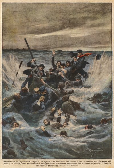 Surprised by a Sudden Storm, 34 Workers Returning from Work by Achille Beltrame