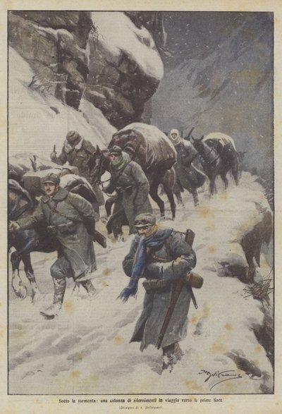 Under the Storm, a Supply Column Travels to the Front Lines by Achille Beltrame