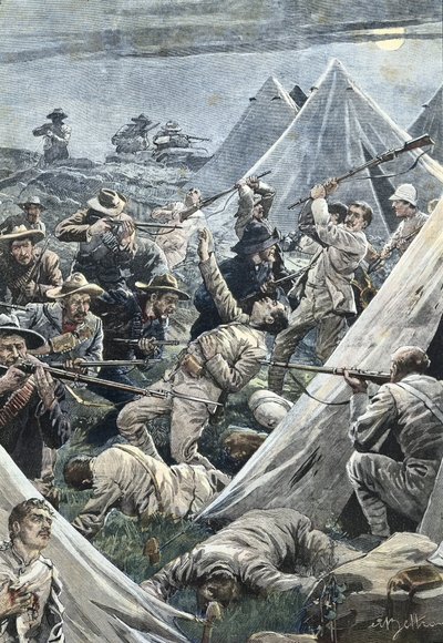 Second Boer War. Attack on the English Camp of Tweefontein (1902). Illustration by Achille Beltrame by Achille Beltrame