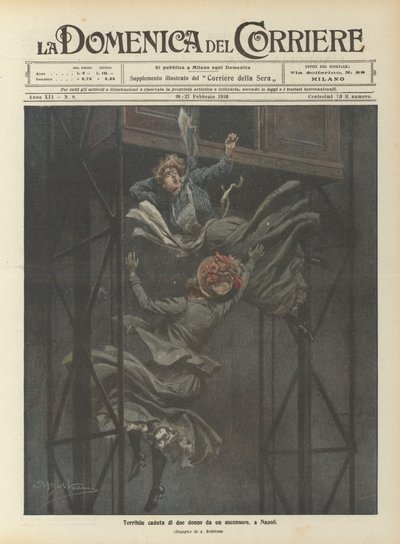 Terrible Fall of Two Women from an Elevator in Naples by Achille Beltrame