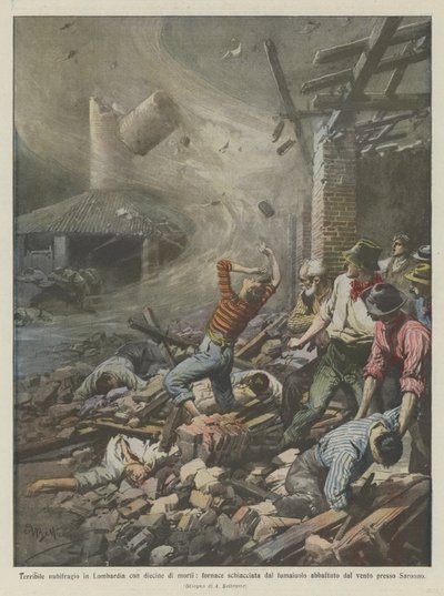 Terrible storm in Lombardy with dozens of deaths, furnace crushed by the chimney by Achille Beltrame
