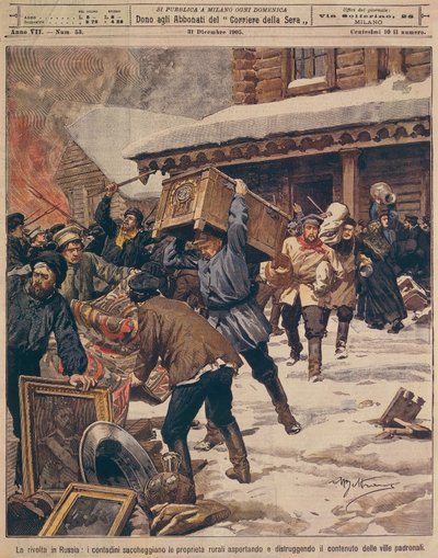 The Russian Revolution: Peasants Plundering Properties of Rural Rich (Illustration) by Achille Beltrame