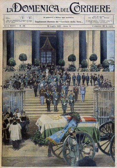 The blessing of the mortal remains of the Duke of Aosta in Turin, after the funeral procession crossed the whole city by Achille Beltrame