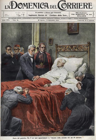 The death of Pope Pius X in 1914. Cover of the Domenica del Corriere of August 30 by Achille Beltrame
