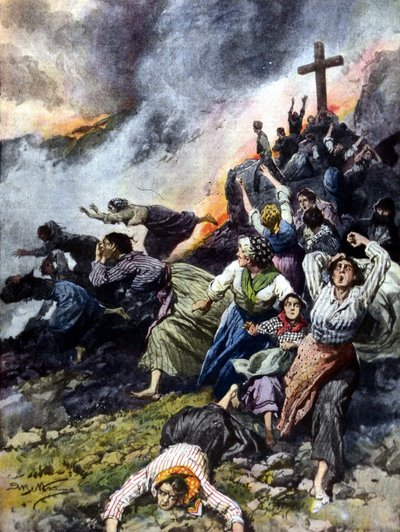 The Eruption of Etna in Sicily in 1902. Illustration by A. Beltrame in 