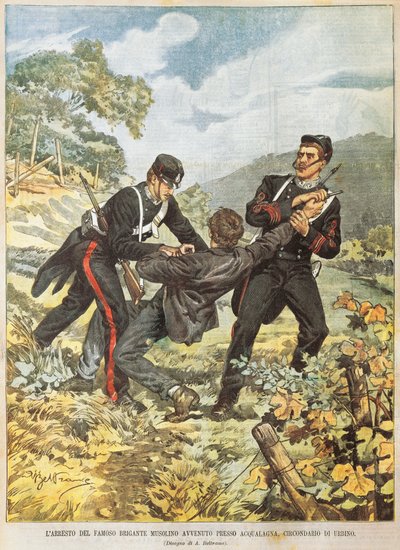 The famous brigand Musolino being arrested near Acqualagna in district of Urbino by Achille Beltrame