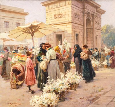 The Lily Market at Porta Garibaldi in Milan by Achille Beltrame