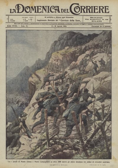 Among the peaks of Monte Chiesa and Monte Campigoletti (over 2000 meters) the alpini break through three... by Achille Beltrame