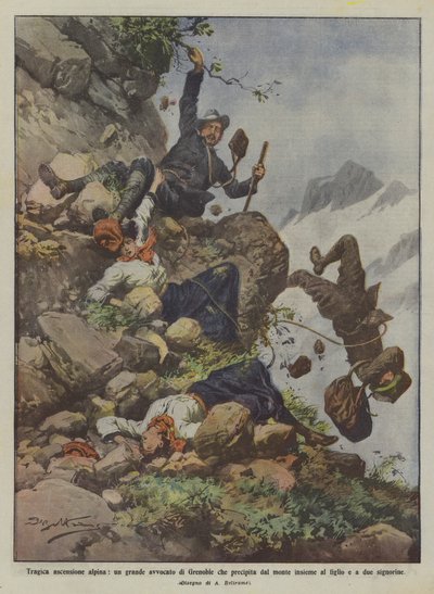 Tragic Alpine Ascent, a Great Lawyer from Grenoble Falls from the Mountain Together by Achille Beltrame