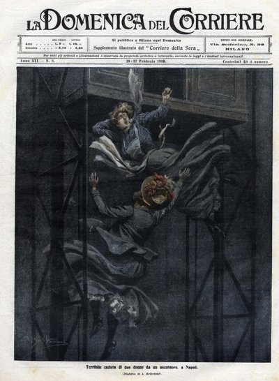 Two women fell from an elevator in Naples in 1910 by Achille Beltrame