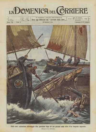 Humble heroes, miraculous rescue of a fisherman after 40 hours spent in the hold of an overturned barge by Achille Beltrame