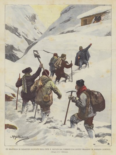 A Detachment of Carabinieri Blocked by Snow and Rescued by the Parish Priest and Some Brave Men of Boissano (Albenga) by Achille Beltrame