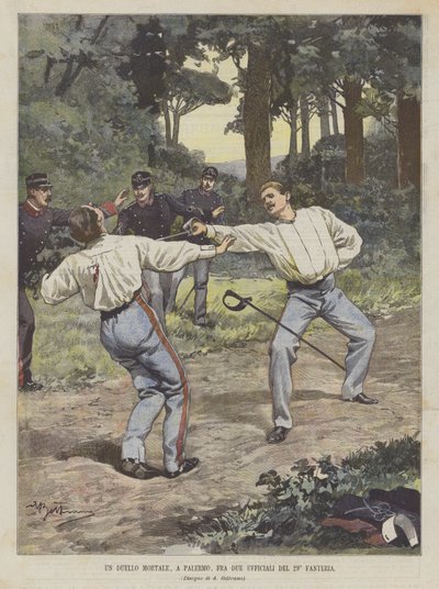 A Deadly Duel in Palermo Between Two Officers of the 29th Infantry by Achille Beltrame