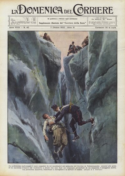 A Daring Rescue by Three Carabinieri on the Glaciers of Cervino in Valtournanche by Achille Beltrame