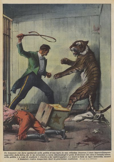 A Tamer Performing in a Tiger Cage in a French Town by Achille Beltrame