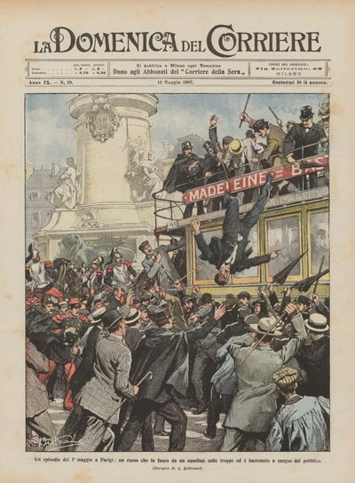An Episode of May 1st in Paris, a Russian Shooting from an Omnibus at the Troops by Achille Beltrame