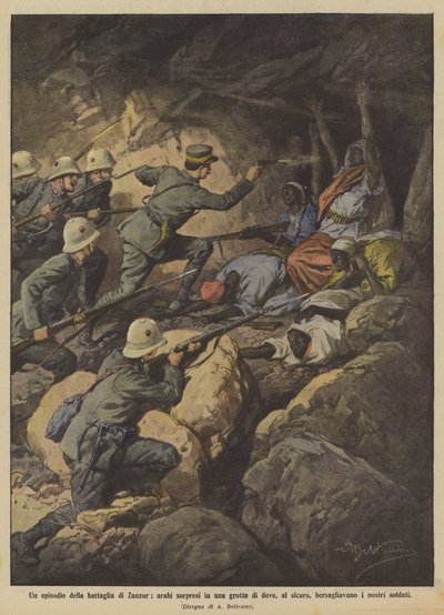 An Episode of the Battle of Zanzur, Arabs Surprised in a Cave Where They Were Safe by Achille Beltrame