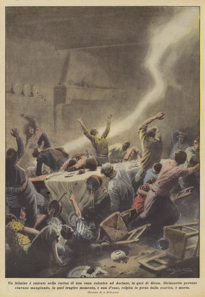A Lightning Bolt Entered the Kitchen of a Farmhouse in Asciano, Near Siena by Achille Beltrame