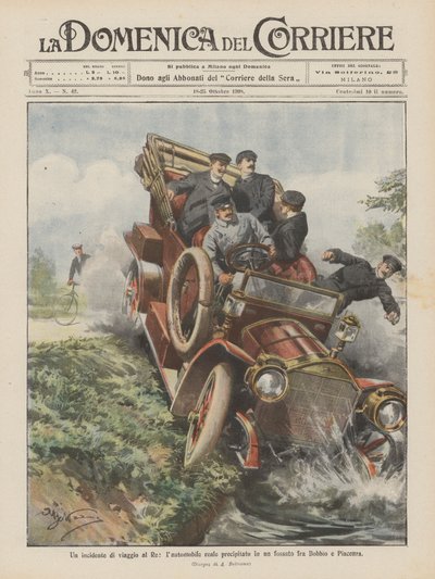 A Travel Accident to the King, the Royal Car Plunged into a Ditch Between Bobbio and Piacenza by Achille Beltrame