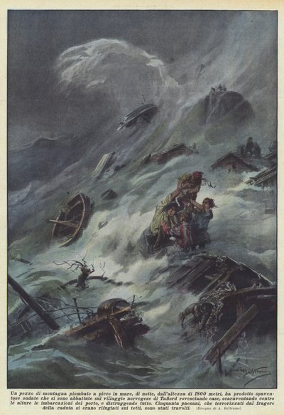 A Piece of Mountain Plunged into the Sea at Night from a Height of 1800 Meters by Achille Beltrame
